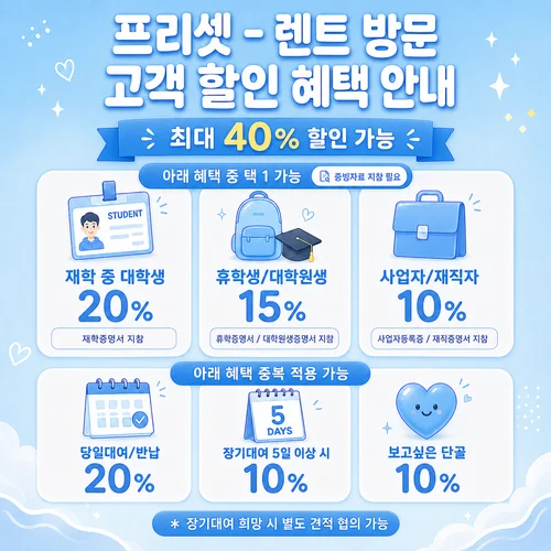 프리셋 방문 고객 전원 대상 할인 안내